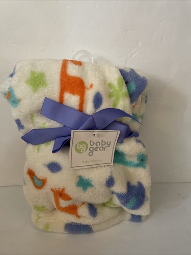 NWT Baby Gear White Plush Jungle Animals Elephant Giraffe Stars Blanket 30x40 - Picture 3 of 4