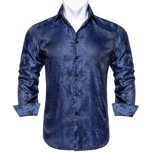 Men's Shirts Long Sleeve Casual Button Down Dress Shirt Silk Paisley Floral Top - Picture 40 of 52