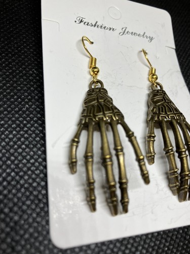 Skeleton Hand Halloween Goth Novelty Antique Bronze Style Dangle #253 - Picture 4 of 6