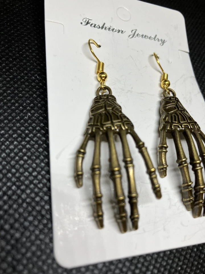 Skeleton Hand Halloween Goth Novelty Antique Bronze Style Dangle #253 - Image 4 of 4