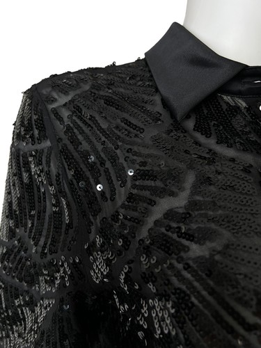 Lafayette 148 NY Scottie Black Sequin Embellished Chiffon Blouse Top Small $998 - Picture 9 of 16