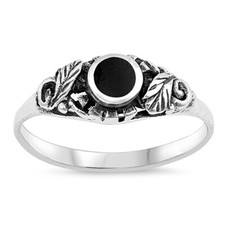 Sterling Silver Black Onyx Leaf Ring - Free Gift Packaging