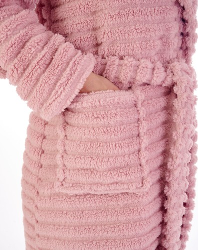 Albornoz envolvente con capucha Slenderella para mujer a rayas oso de peluche vestido polar - Imagen 9 de 46