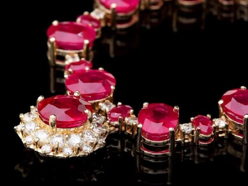 Ruby & Natural Brilliant Cut Diamonds on 14k Yellow Gold Necklace - Gift Boxed!! - Picture 4 of 17