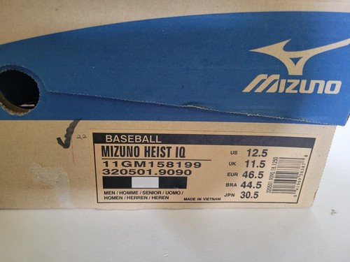 Men's Mizuno Heist IQ Low 320501 Black /White Metal Cleats Size 12.5 Free Ship - Picture 10 of 10