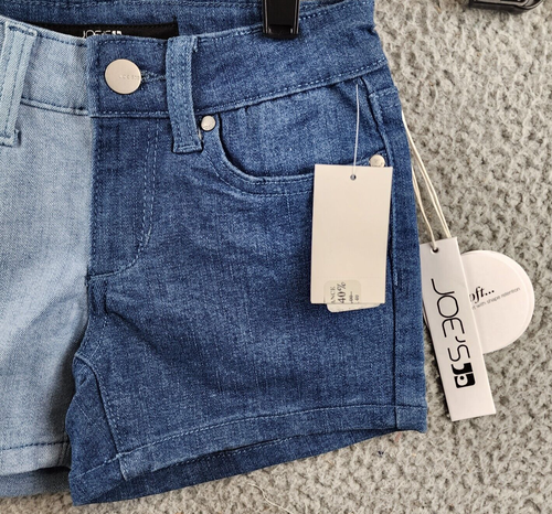 Joe's Jeans Billie Color Blocked Shorts Girls' 7 Bleach Blue Denim Button Zip - Picture 3 of 14