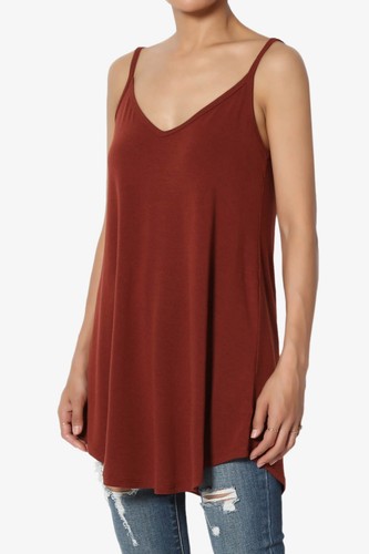 TheMogan Women's Scoop V Neck Stretch Draped Jersey Flared Camisole Tunic Top - Picture 155 of 302