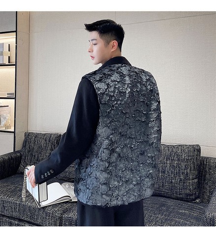 Spring Fashion Ins Vest Mens Handsome Street Grey Coated Glossy Vest Hairstylist - Picture 19 of 20
