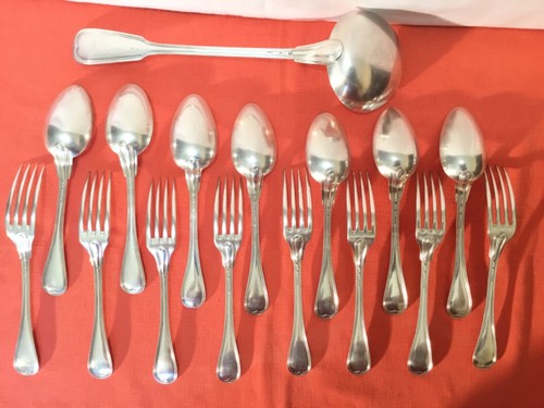 16 couverts en metal argenté Christofle, modèle double filet, poinçon C C - Imagen 2 de 12