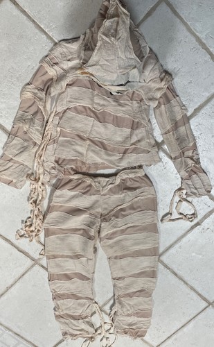 MUMMY COSTUME KIDS XL 12-14 POLY TOP W/HOOD, PANTS, & MASK SUPER GHOUL!! - Picture 6 of 7