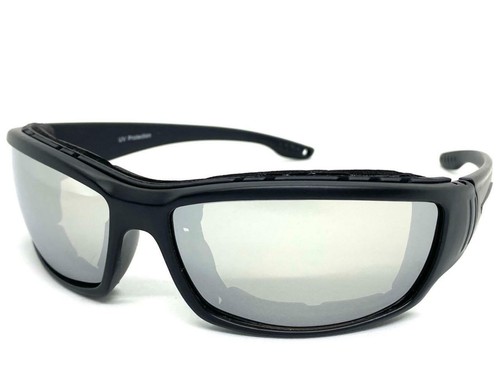 Men's MOTORCYCLE Riding Padded Safety Protective SUN GLASSES GOGGLES Chrome Lens - Picture 2 of 7