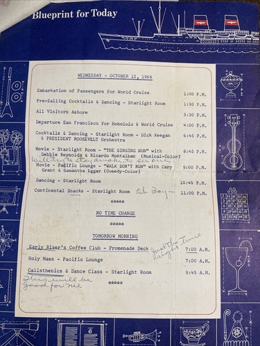 Vtg 1966 AMERICAN PRESIDENT LINES S.S. President Roosevelt VOYAGE ITINERARY NOTE - Picture 2 of 6