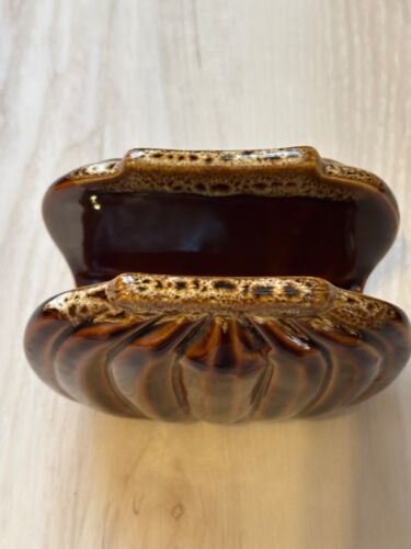 Vtg Brown Ceramic Napkin Holder W/Pumpkin Design - Picture 2 of 7