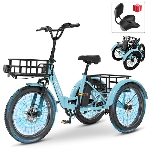MOPHOTO 750W Folding Electric Bike With Backrest 20'' Fat Tire 48V 14.5AHBattery - Picture 15 of 48