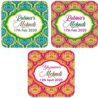 Glossy Personalised Wedding MEHNDI DHOLKI HENNA MAYUN Square Stickers Labels