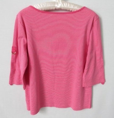 Chaps pink white striped cotton scoop neck 3/4 sleeve knit top *Sz L* - Bild 4 von 4