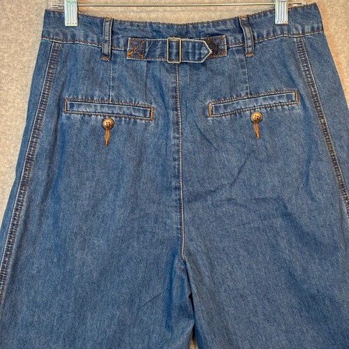 Jeans vintage anni 70 donna 10 gamba larga denim blu vita alta fibbia piega posteriore - Foto 4 di 8