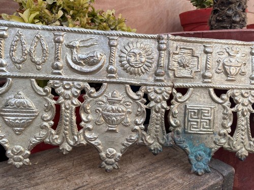 Antique Copper Silver Plated Elephant Lion Figure Jain Temple Door Hanging Panel - Picture 5 of 10