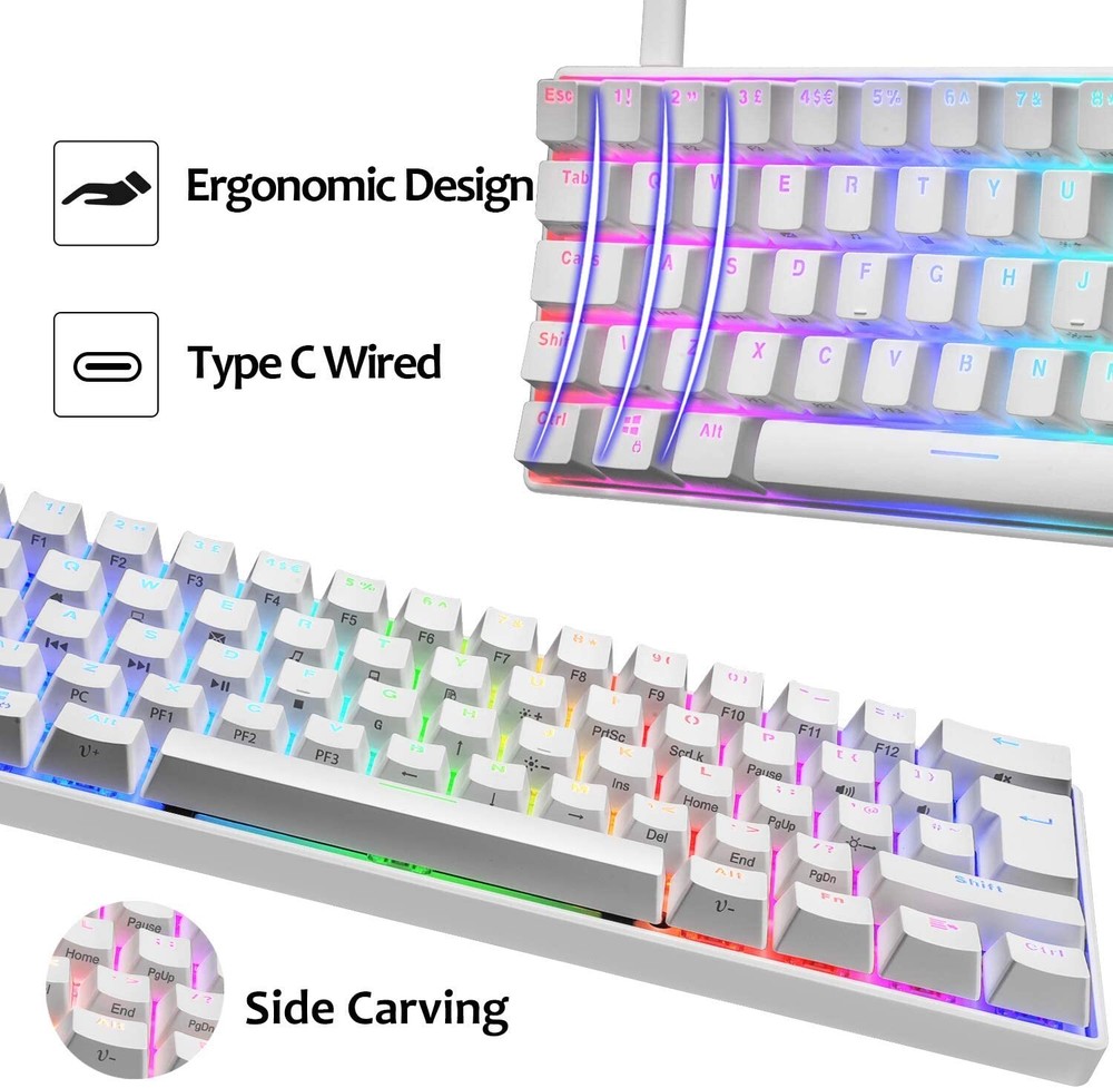 Compact 62-Key Wired Mechanical RGB Gaming Keyboard Compatible with PS4