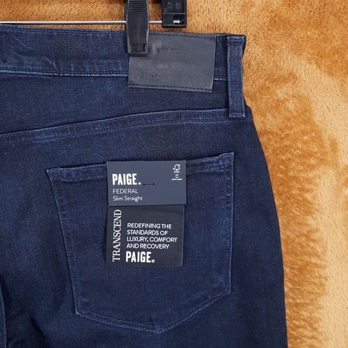 PAIGE Jeans Mens Size 33 Dark Wash Slim Straight Stretch FEDERAL $199 - Picture 4 of 9