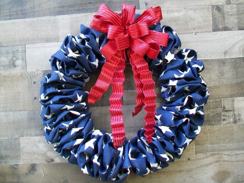 Patriotic 4th of July Red White Blue Fabric Wreath - Picture 1 of 5