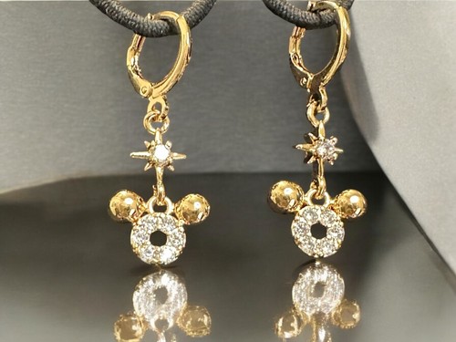 Minnie Mickey Mouse Disney 14k Gold Plated CZ Earrings Jewelry Gift - Picture 10 of 12