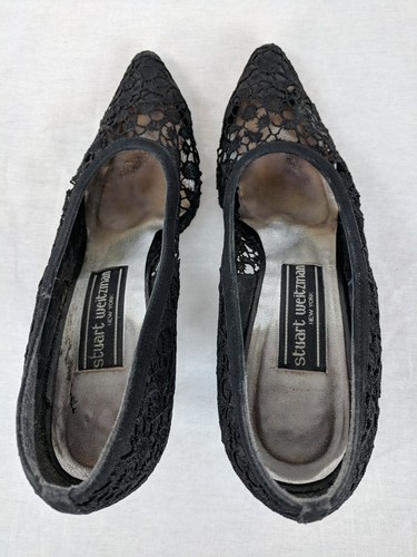 STUART WEITZMAN WOMENS BLACK LACE PUMPS W/ BLACK LEATHER HEELS SZ 6 - Picture 4 of 7