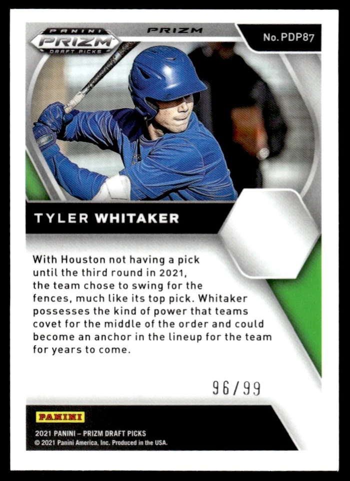 2021 PANINI PRIZM RED BLACK Tyler Whitaker Auto /99 Houston Astros #87 - Image 2 of 2