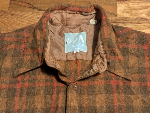 Vtg Dolphin Flannel Shirt - LARGE Korea Made - Brown / Orange Long Sleeve Button - Picture 6 of 24