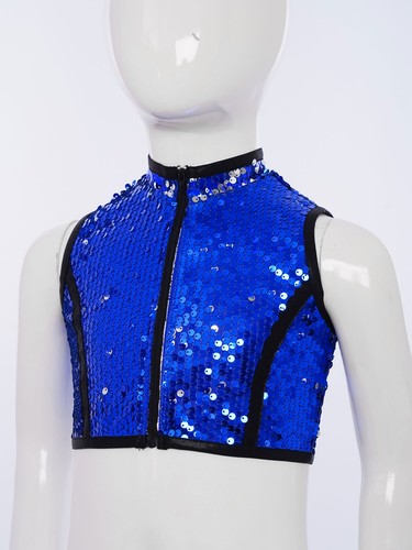 Girls Sparkle Sequins Tank Tops Zipper Vest Latin Jazz Dance Stage Performance - Picture 9 of 51