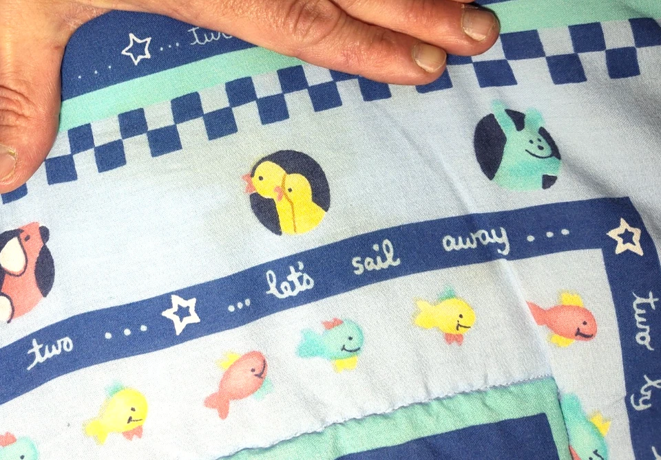 De Colección Arca de Noé Dos por 2 Bebé Cuna Edredón Manta Hora de Dormir Originales Animales Azules Foto 3 de 4