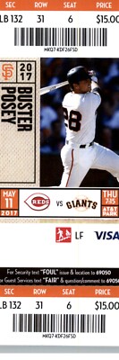 Cincinnati Reds vs San Francisco Giants 5/11/2017 Full Ticket - Buster Posey ,