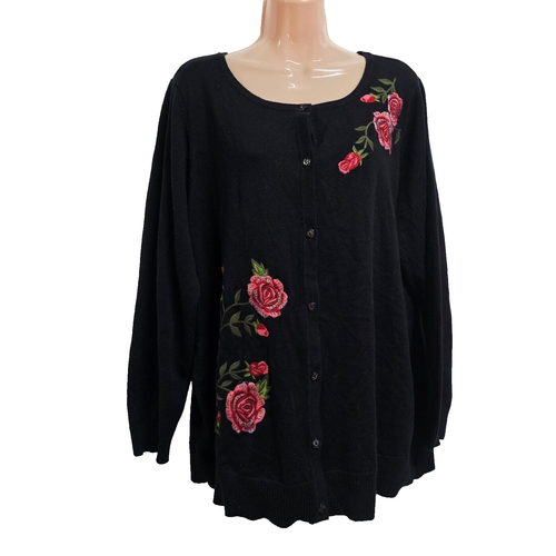 Quacker Factory Buttoned Embroidered Cardigan Sweater Women Size 1X Black