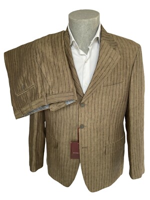 Abito uomo EFRELLE, color fango gessato DROP in Puro Lino