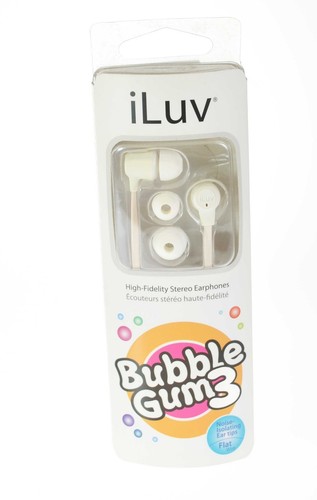 iLuv Bubble Gum 3 Hi Fidelity In Ear Earphones 3 Tip Sizes Flat Cable White - Picture 2 of 2