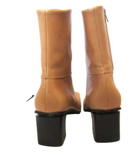 VTG. ETIENNE AIGNER TAN-BROWN LEATHER BIKER BOOTS ZIP CHUNKY HEELS SQUARE TOE 8M - Picture 18 of 18
