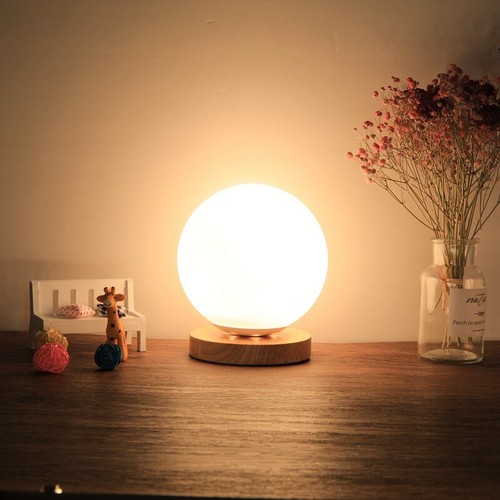 Small Nightstand Bedside Desk Lamp Sphere Square Glass Lampshade Study Deco Lamp - Picture 3 of 14