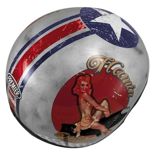CASCO MOTO PREMIER VINTAGE PIN UP OLD STYLE SILVER - Foto 2 di 3