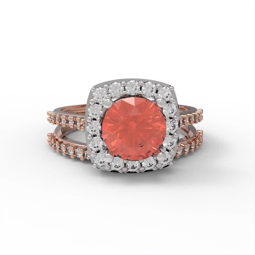 2.25ct Round Cut halo Red Stone Promise Bridal Ring Band set 14k 2 Tone Gold - Video 1 von 1