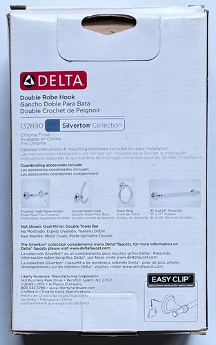 Delta Double Robe Hook, Chrome Finish, Silverton Collection #132890, New in Box - Picture 3 of 3