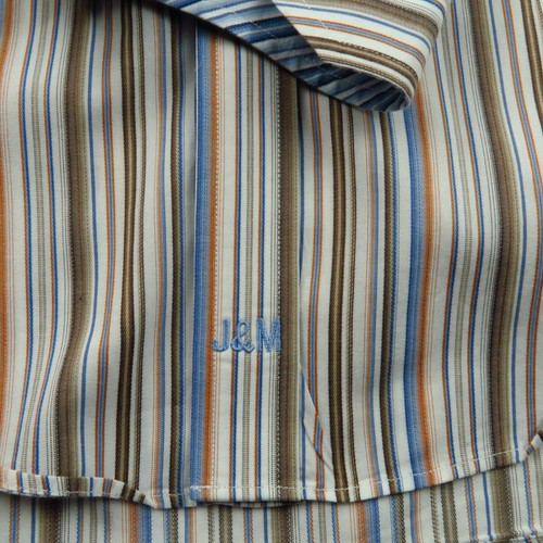 Johnston Murphy Mens Vertical Stripe Shirt Multicolor Flip Cuff Split Yoke L - Picture 5 of 10