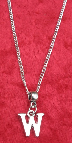Alphabet Letter W Pendant Necklace 18" or 24 Inch Chain Name Initial Charm - Picture 3 of 4