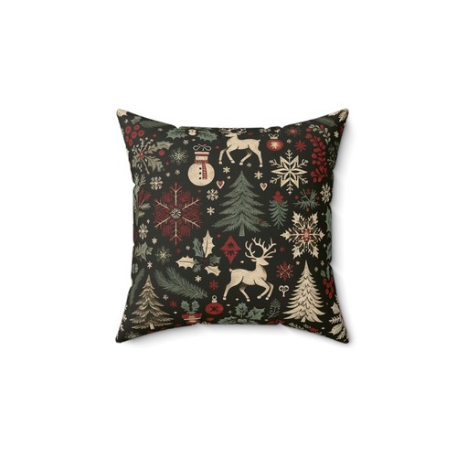 Rustic Christmas Themed Zippered Spun Polyester Square Pillow Holiday Decor - Picture 6 of 13