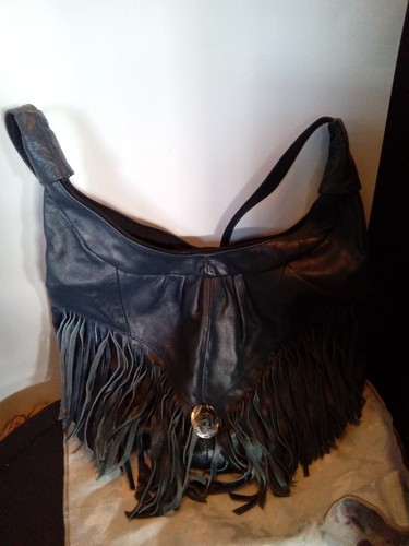 Vtg Saddlery Drķ. Blue Purse Black Inside W/zippers Chap Half Moon Hobo Bag. EUC - Picture 8 of 8