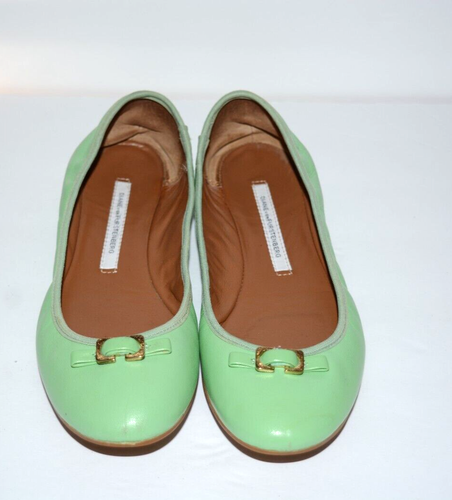 DIANE VON FURSTENBERG BONITA GREEN LEATHER SLIP ON BALLETS WOMEN SZ 7 M *EUC* - Picture 2 of 9