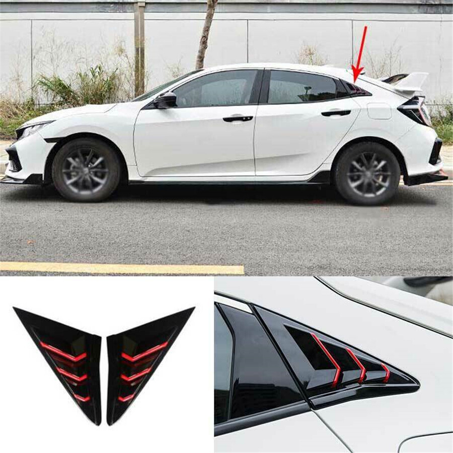 Rear Side Vent Window Louver Cover Black+Red For Honda Civic Hatchback