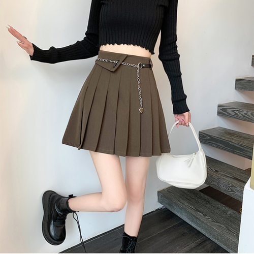 Punk Gothic Women Pleated Mini Skirt Chain Belt A-line High Waist Retro Students - Bild 5 von 18