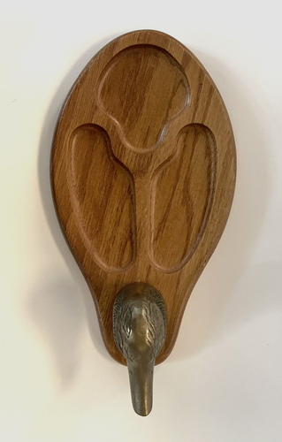Vintage Dresser Valet Tray Brass Duck and Oak Wood Retro - Picture 8 of 10