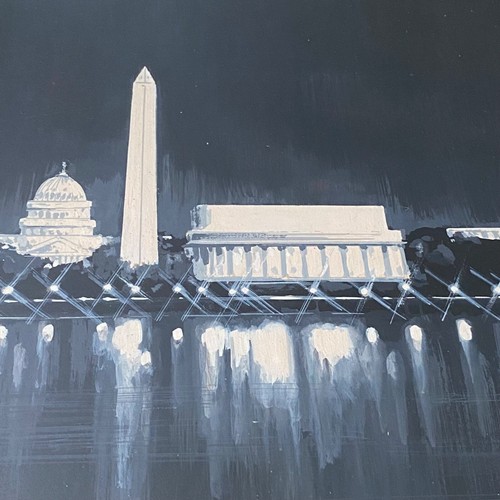Vintage 70er Original Washington DC Skyline Gemälde gerahmte Kunst signiert - Bild 6 von 13