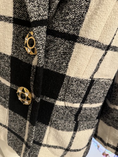 Vintage 80er Louis Feraud schwarz weiß Wolle Tweed Sakko Schmuckknöpfe schick 38 6 - Bild 7 von 12